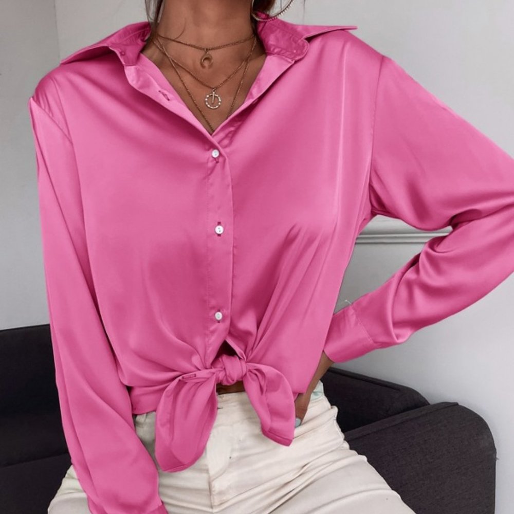 BARBIE GIRL Hot Pink Satin Blouse - Picture 5 of 7